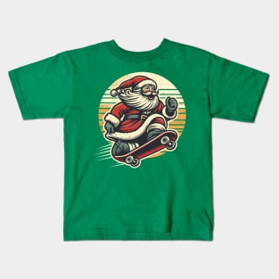 Shreddin' through the Snow: Vintage Santa's Skateboard Sleigh Ride Kids T-Shirt